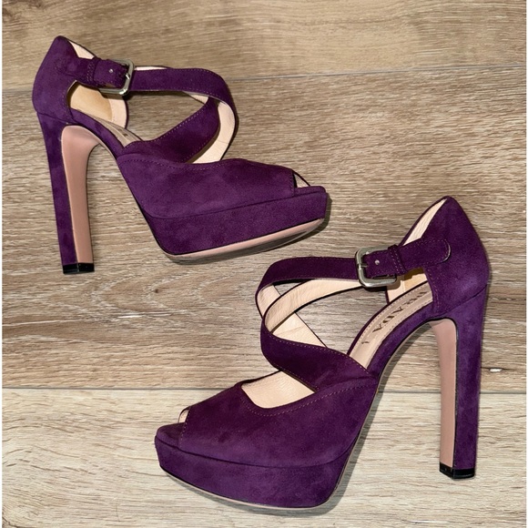 Prada Shoes - PRADA Purple Suede Heels Strappy US Size 6.5 EU Size 36.5